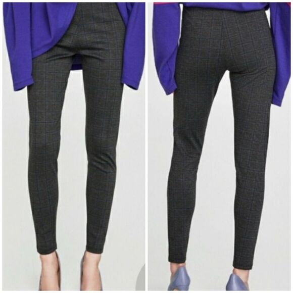 Zara Basic Plaid legging Gray Blue Size Small - Picture 1 of 6